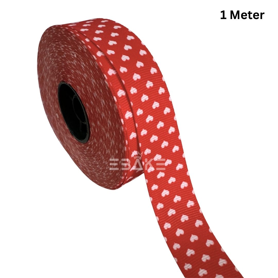 Hearts Printed Grosgrain Ribbon Red & White