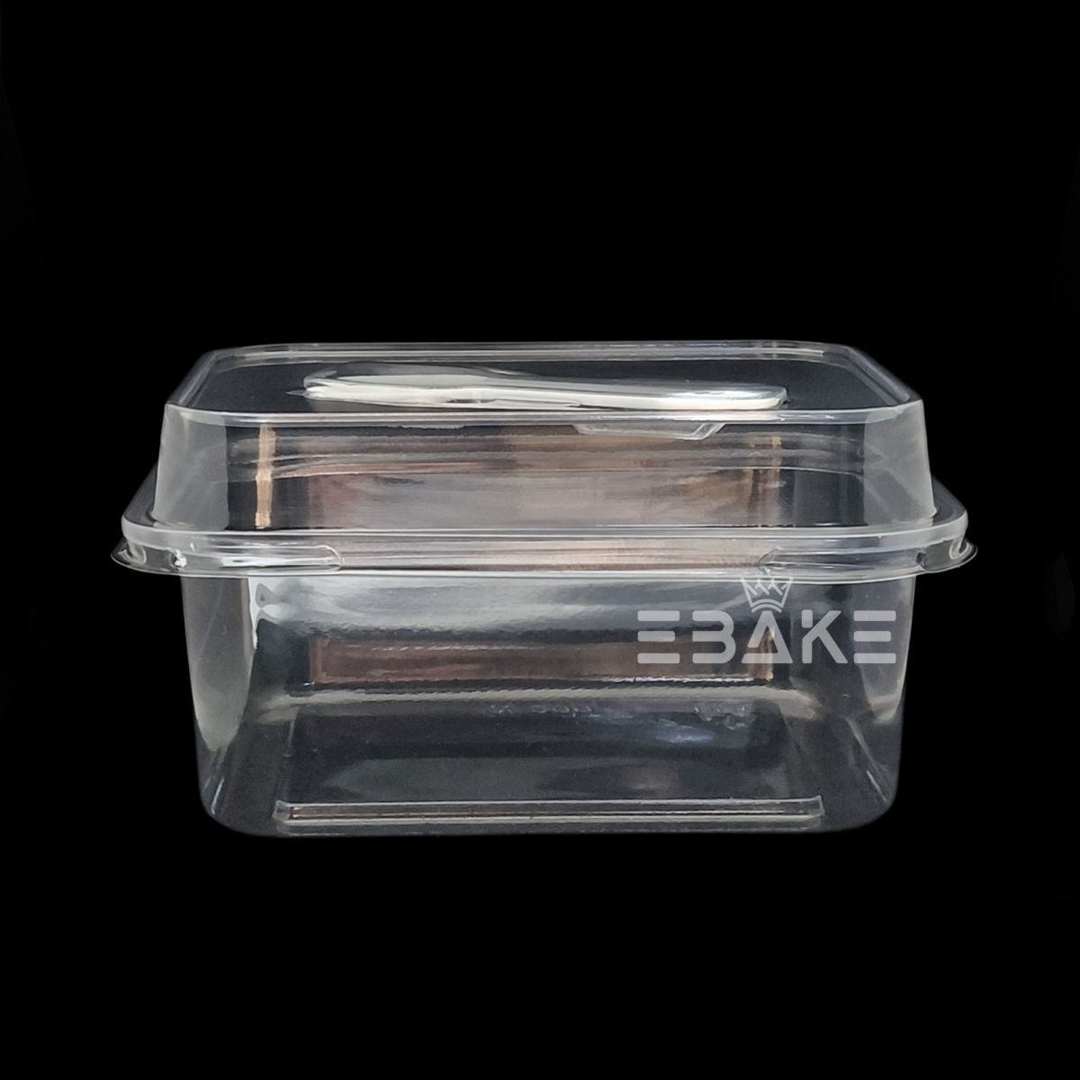 Large Rectangle PET Plastic Disposable Clear Container With Lid & Spoon For Desserts