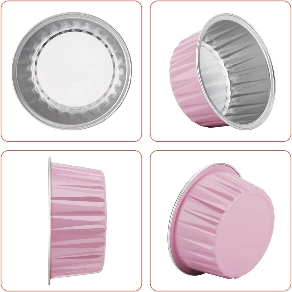 Round Aluminium Foil Baking Cups With Lids (Pink)