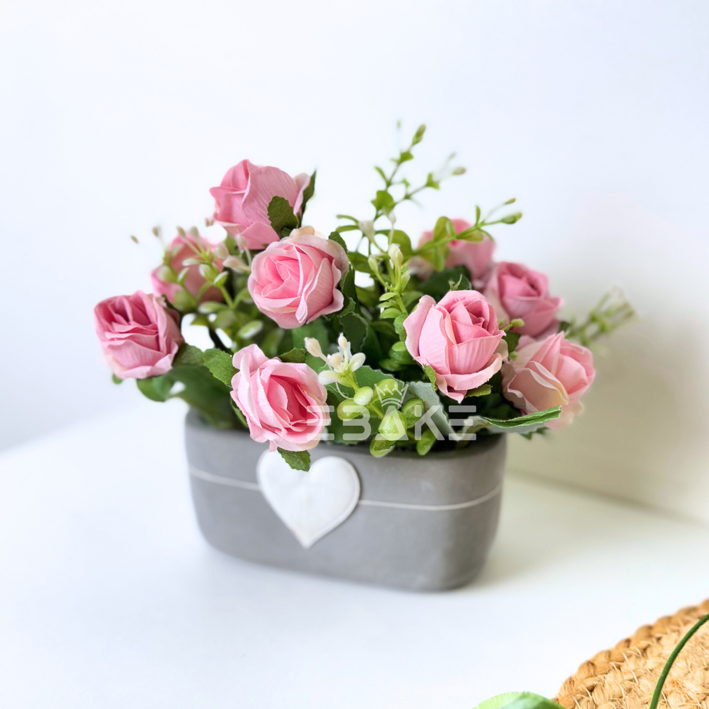 Decorative Artificial Roses in Stylish Ceramic Vase For Home Decor & Photography Prop (Pink)