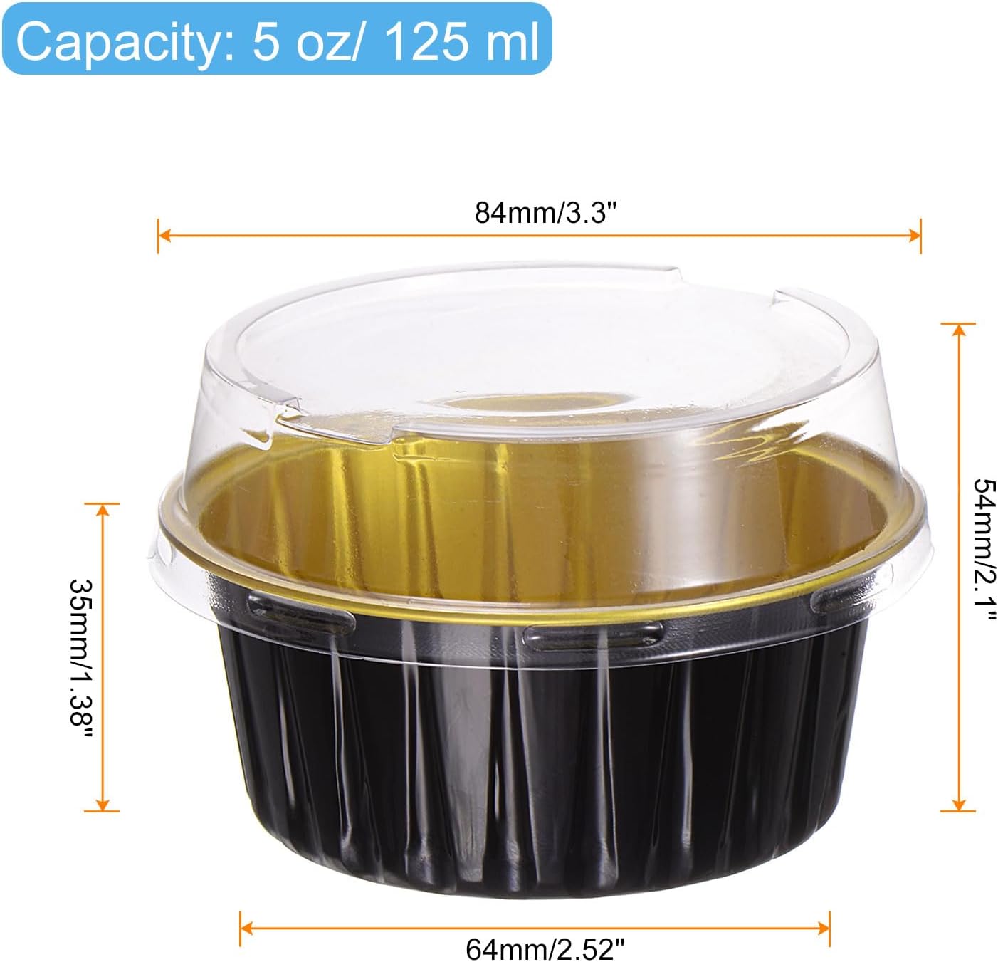 Round Aluminium Foil Baking Cups With Lids (Black)
