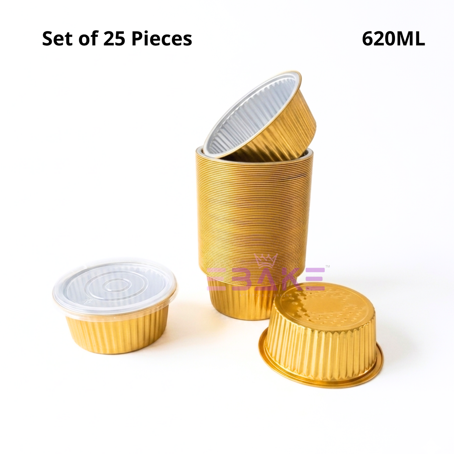 620ml Round Aluminium Foil Baking Cups With Lid Gold