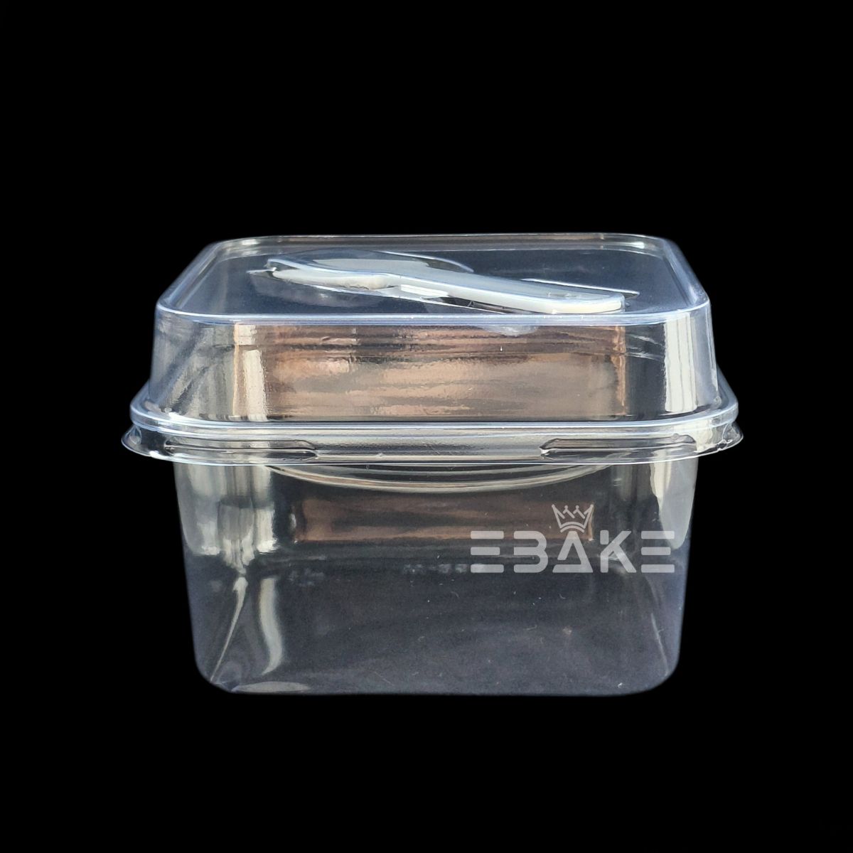 Rounded Square PET Plastic Disposable Clear Container With Lid & Spoon For Desserts