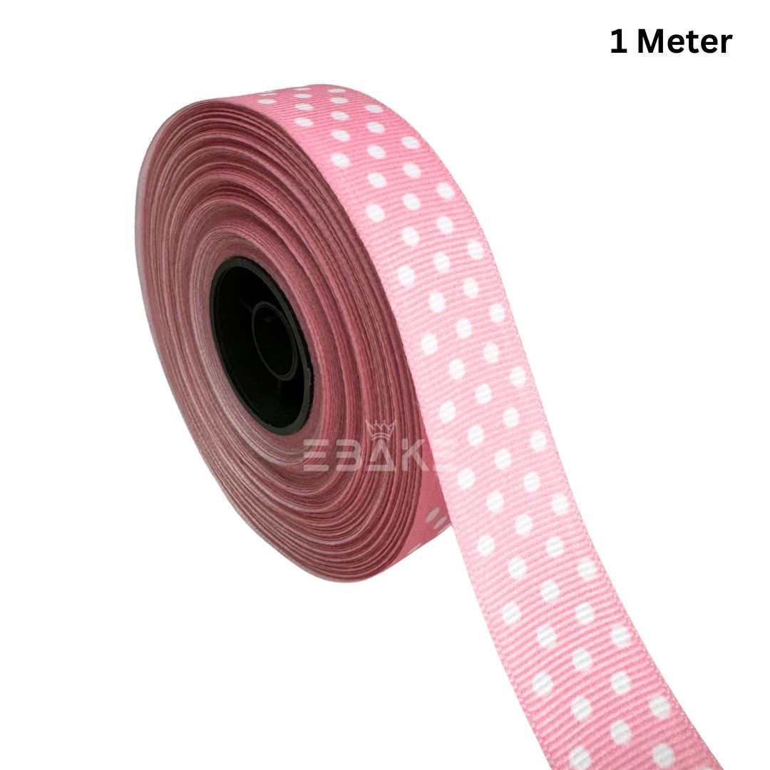 Pink Polka Dot Printed Pink Grosgrain Ribbon