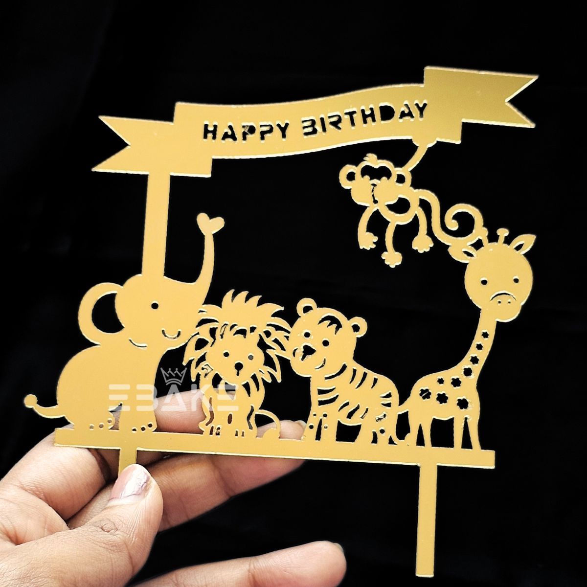 Happy Birthday Cake Topper 5 Inch Golden (Jungle Theme)