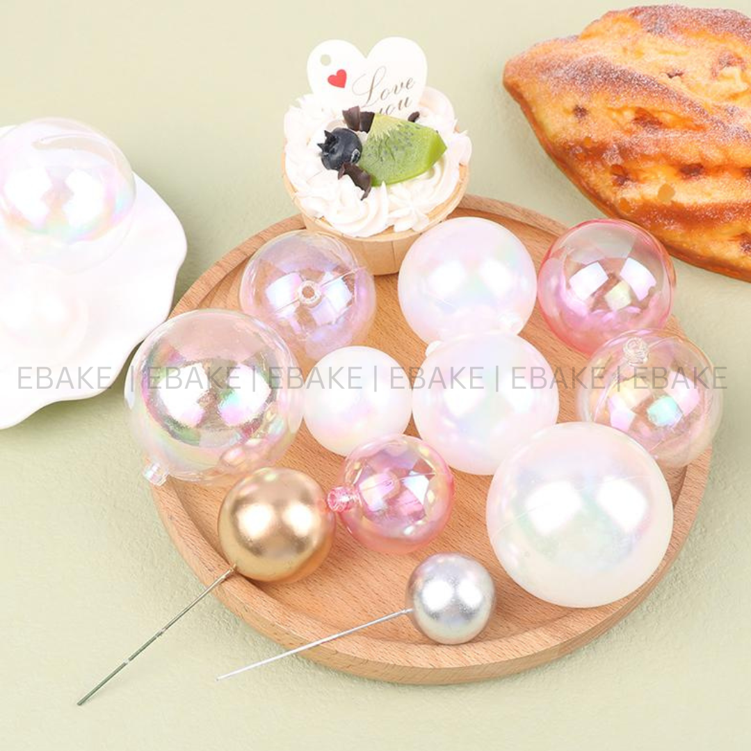 Pink Clear Transparent Faux Balls - Set of 12 Pcs