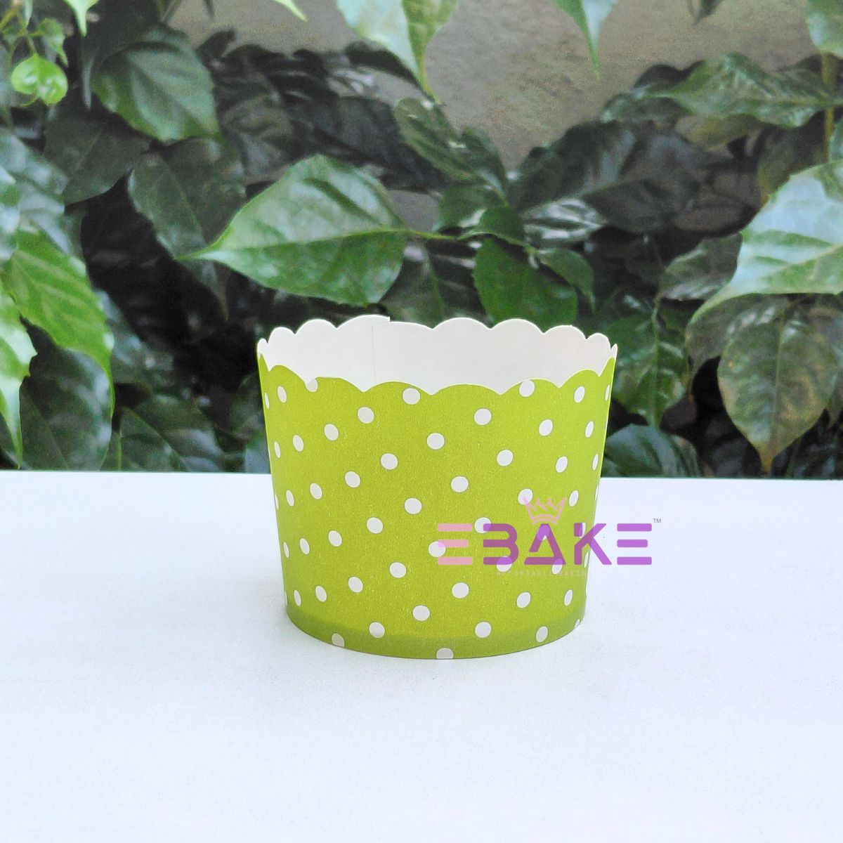 Polka Dot Printed Paper Muffin Cup- Set Of 50 Pieces Medium (Green)