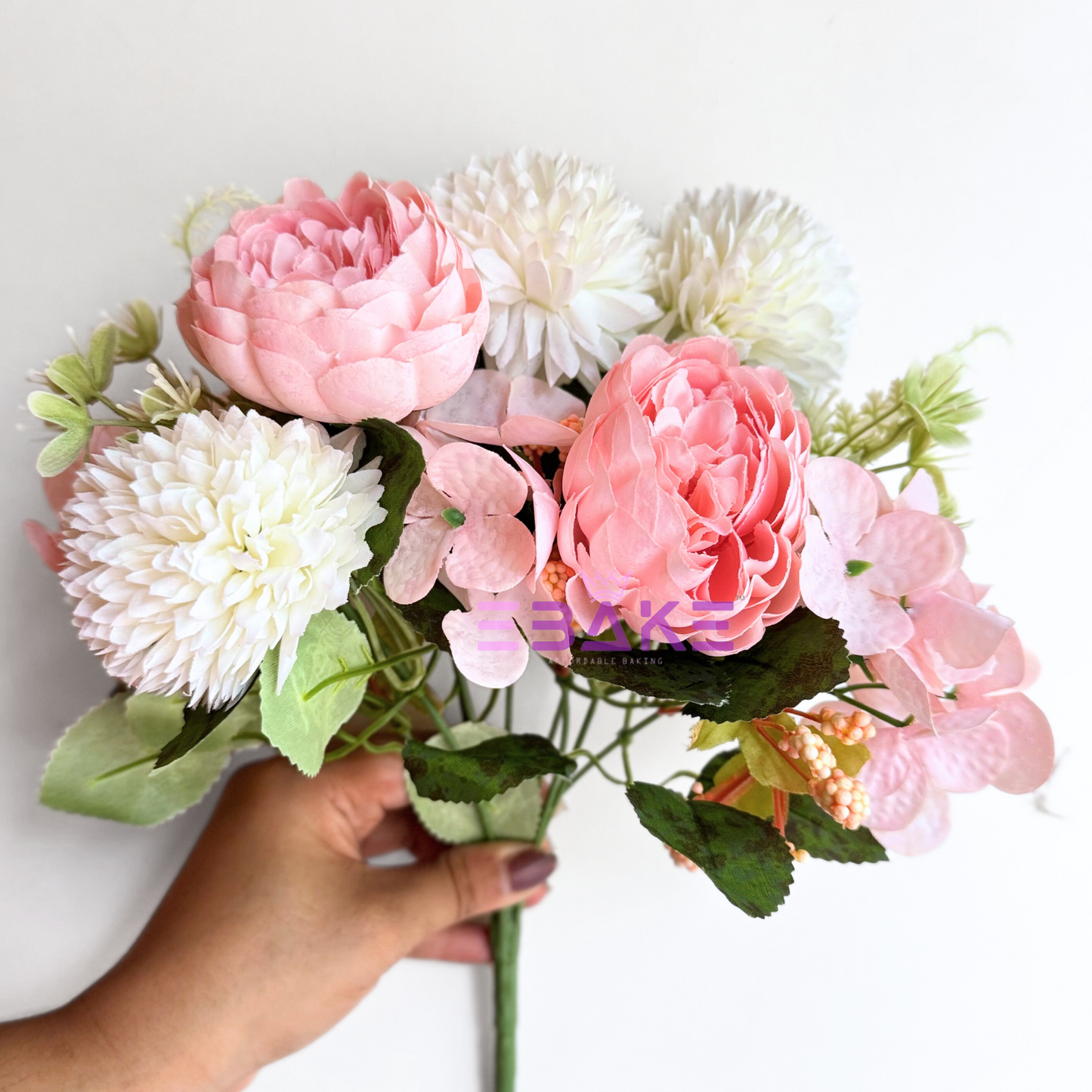 A1473 Premium Mixed Flower Bunch (Peony, Dahlia & Hydrangea With Fillers) Pink & White