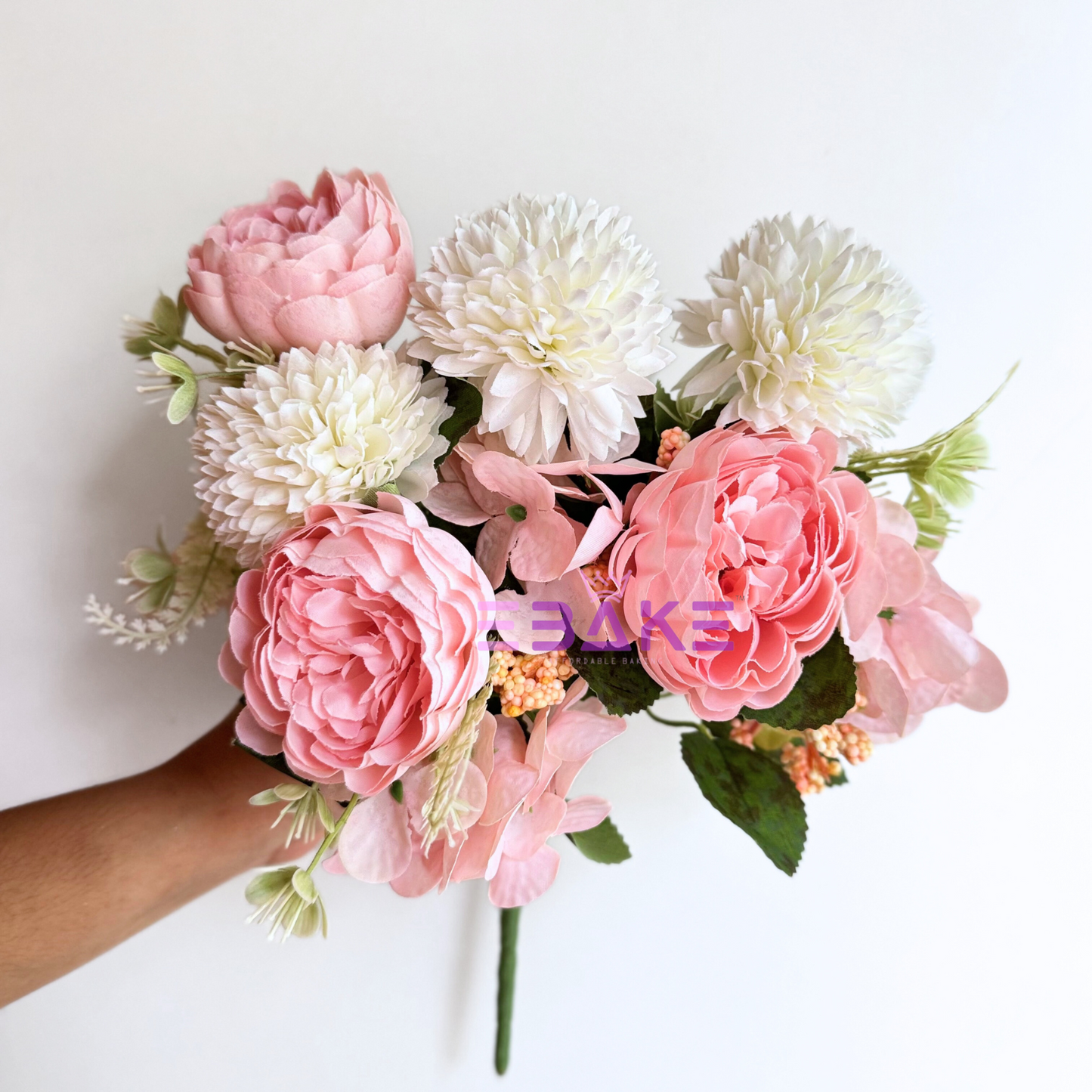 A1473 Premium Mixed Flower Bunch (Peony, Dahlia & Hydrangea With Fillers) Pink & White