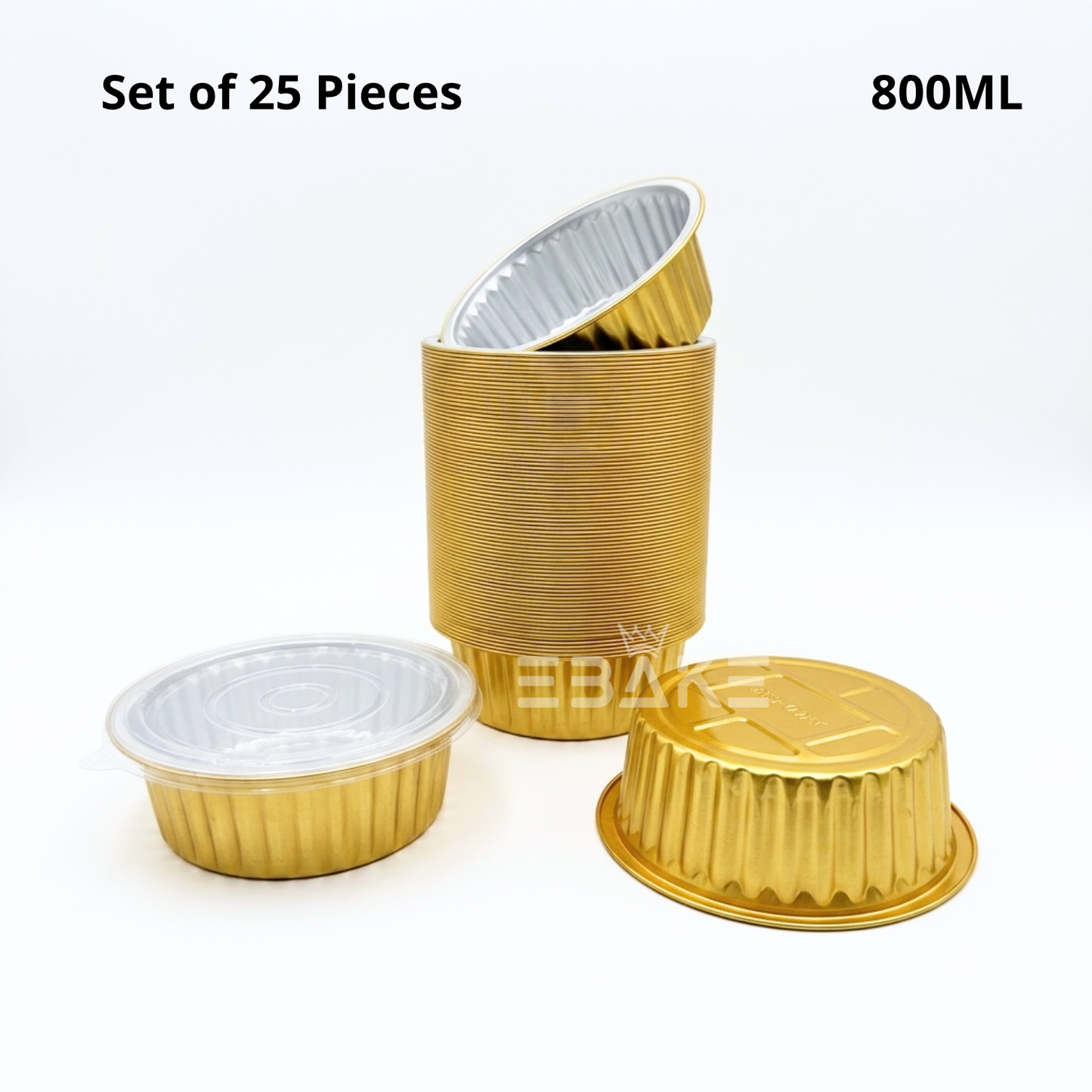 800ml Round Aluminium Foil Baking Cups With Lid Gold