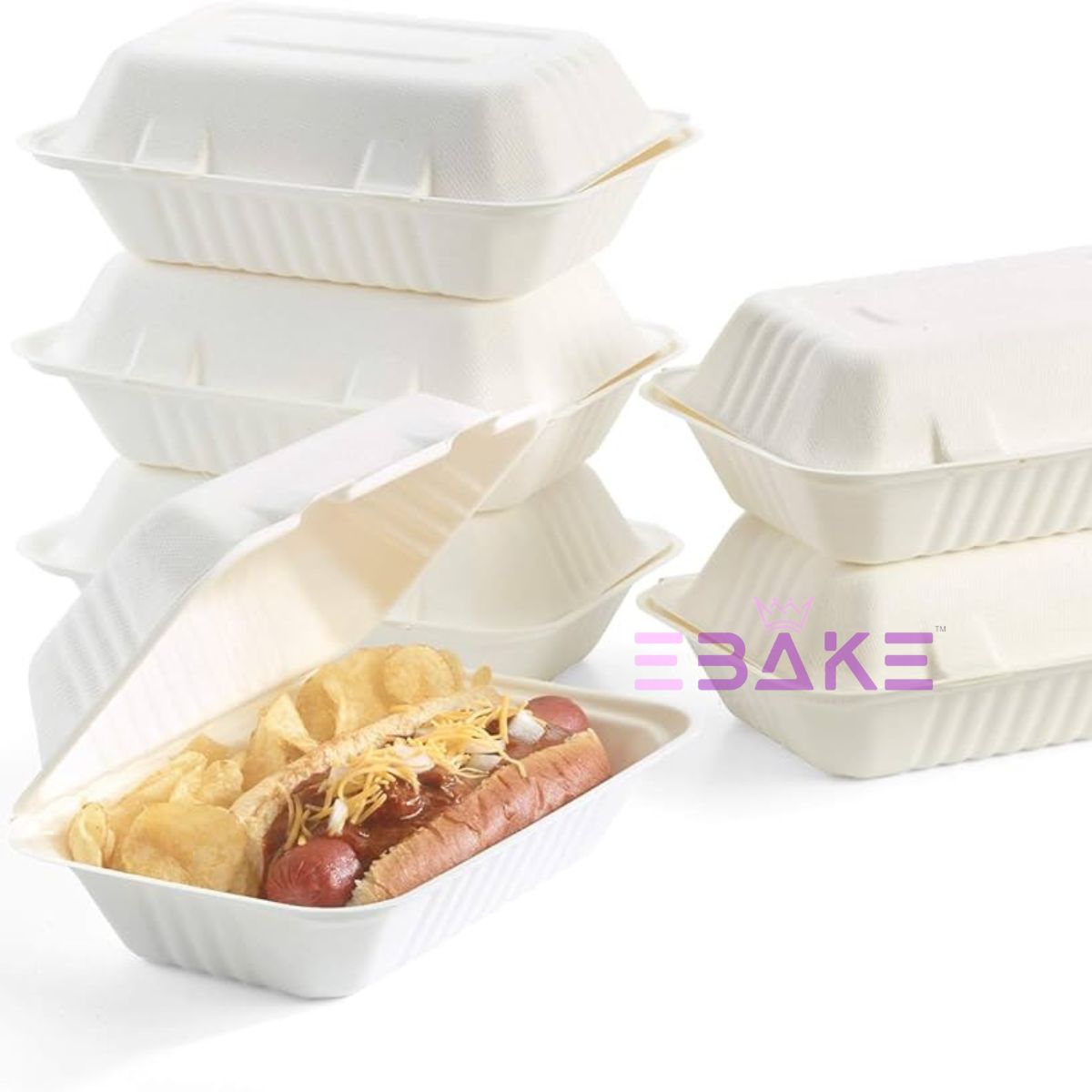 Bagasse Clamshell Container 9"x5" (Rectangle Takeway Container)