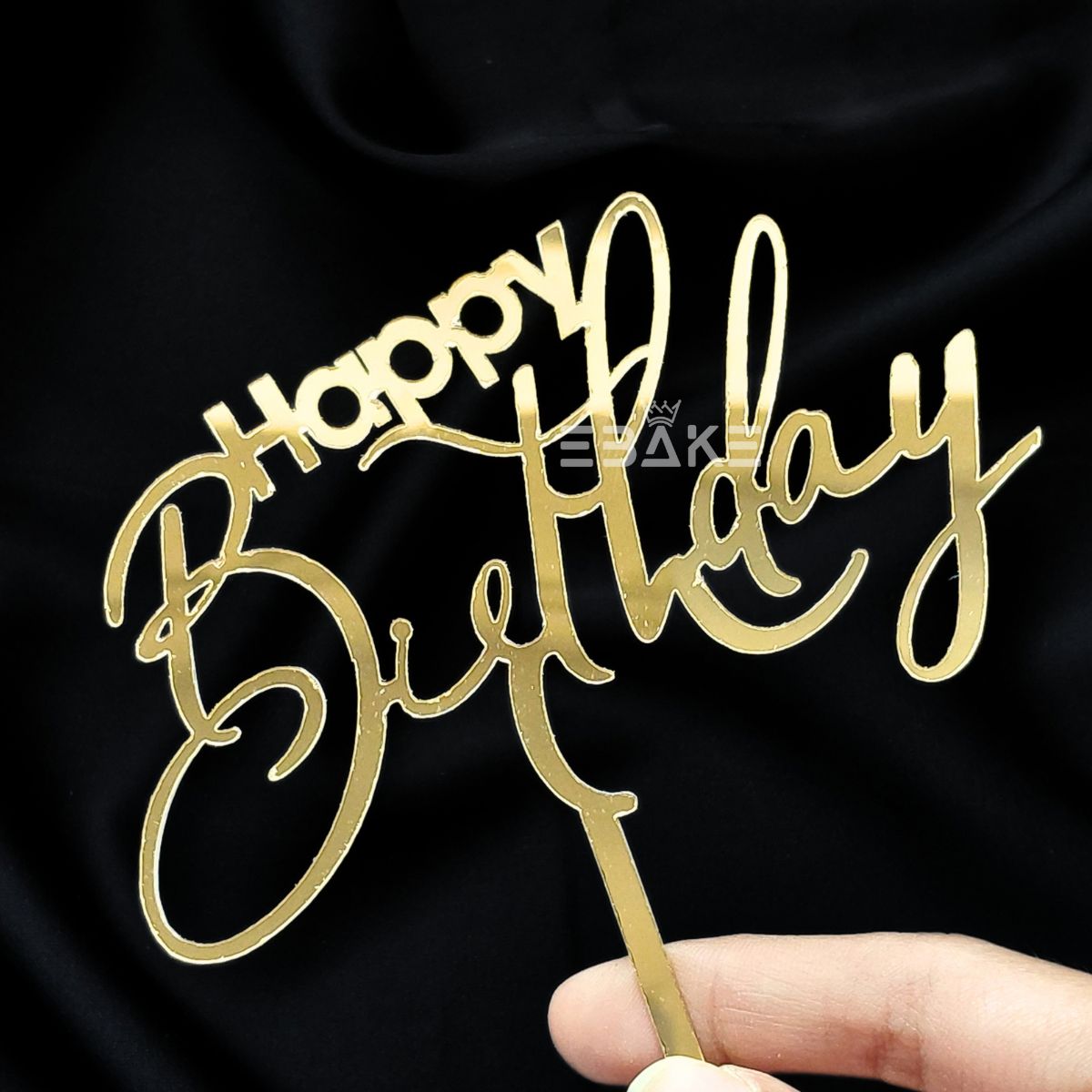Happy Birthday Cake Topper 5 Inch Golden