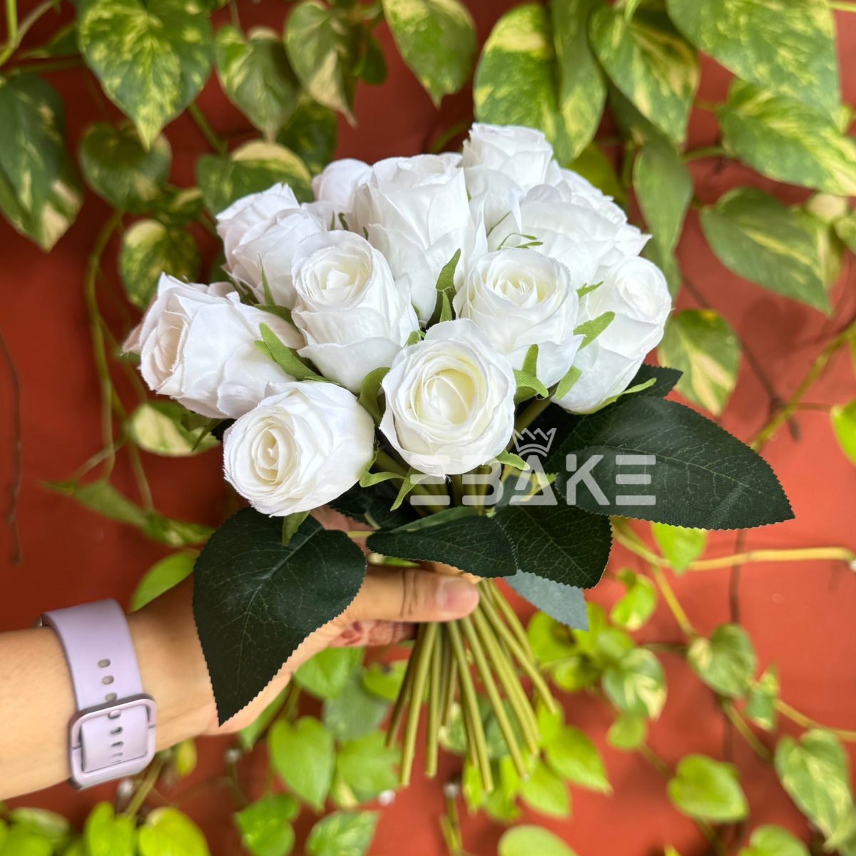 A1523 Artificial Rose Bouquet/Rose Bunch Bridal Bouquet (White) 18 Roses