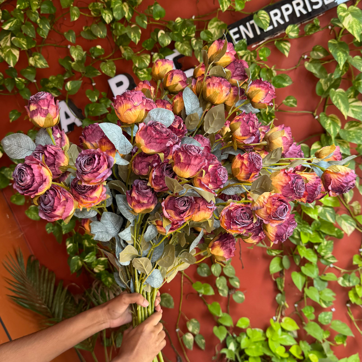 A1515 Premium Lifelike Dried Finish Rose Bunch (Old Mauve)