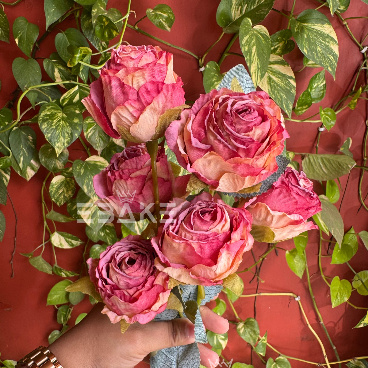 A1518 Premium Lifelike Dried Finish Rose Bunch (Raspberry Rose)