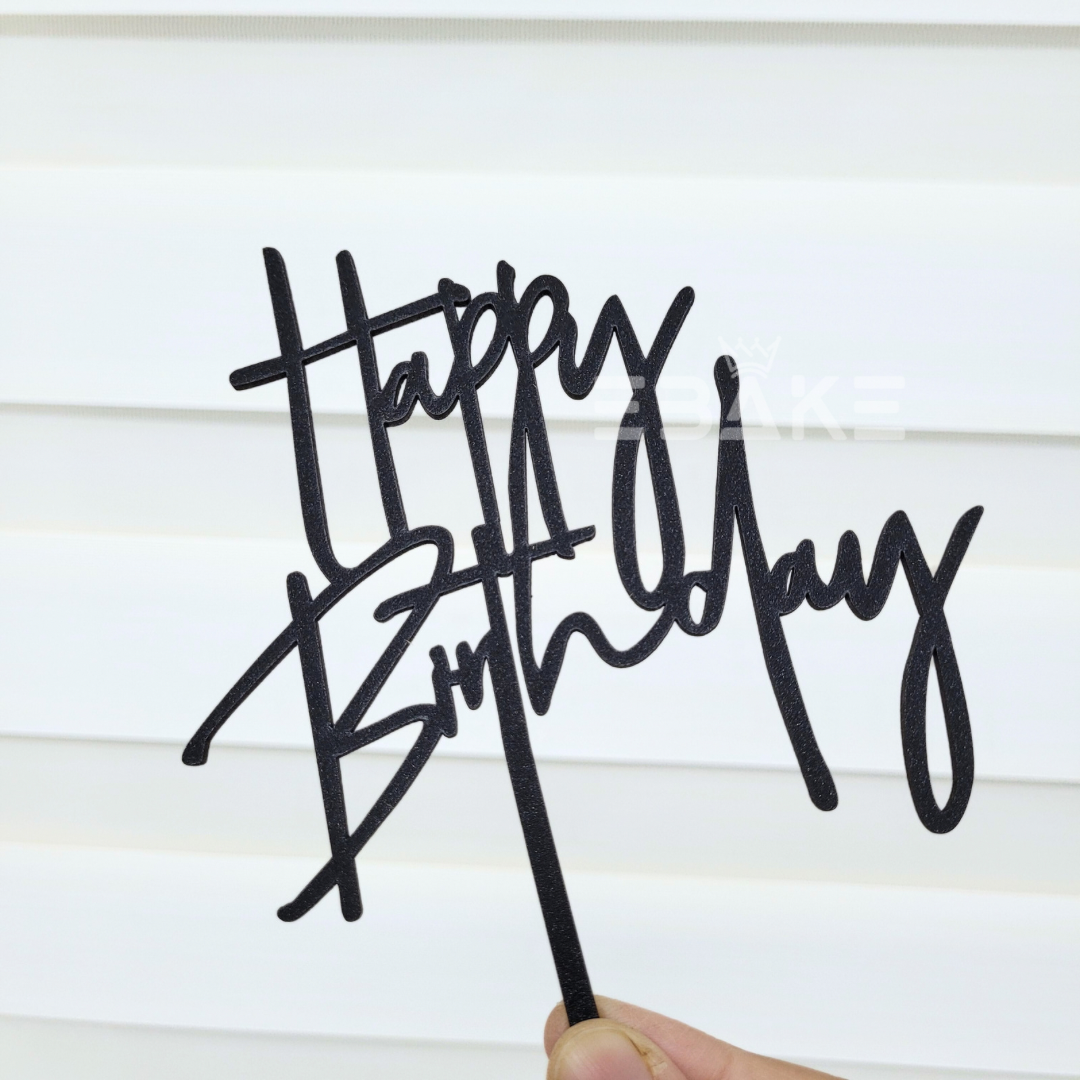 Happy Birthday Shimmer Cake Topper Black MDF