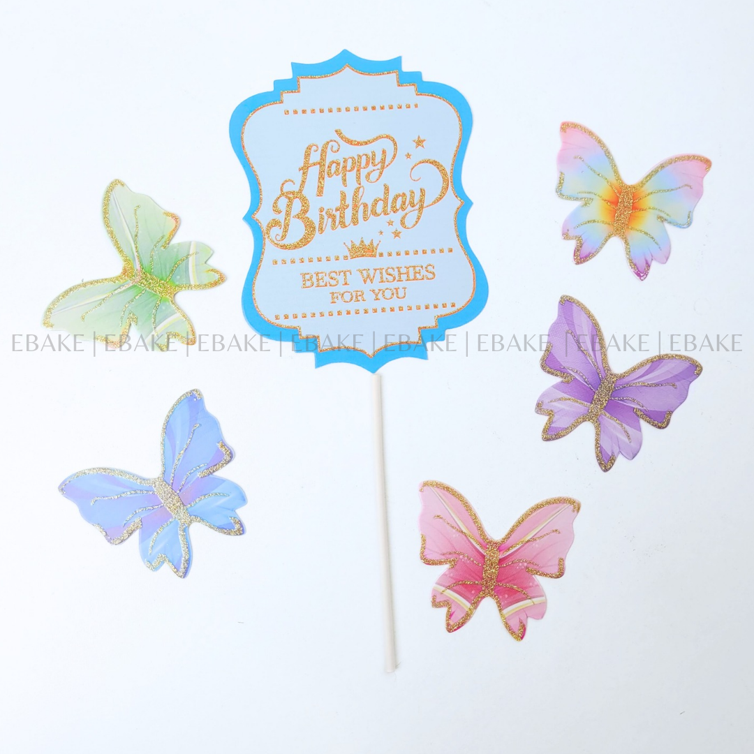 Blue Birthday Topper With Paper Butterflies