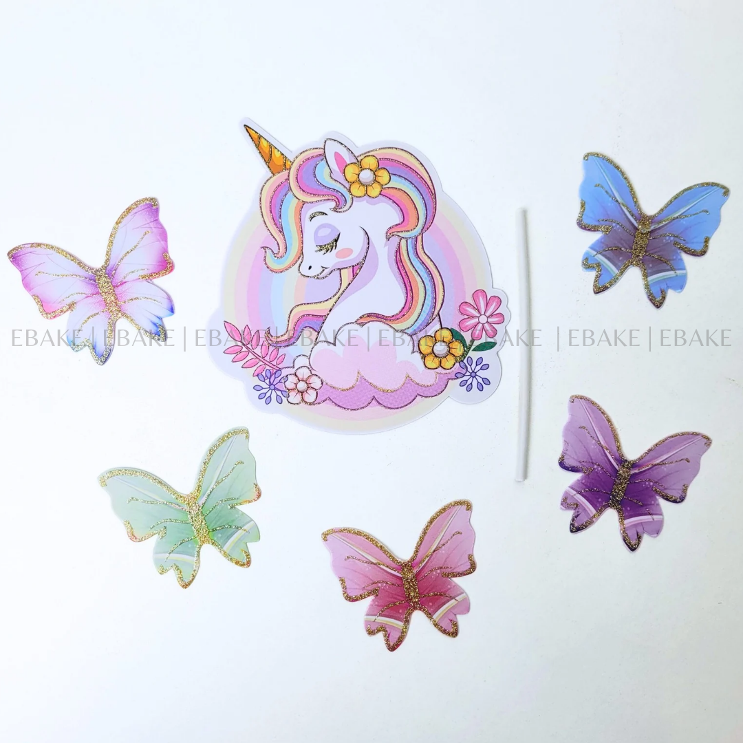 Unicorn Topper With Paper Butterflies