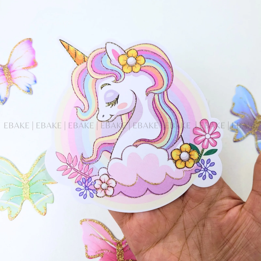 Unicorn Topper With Paper Butterflies
