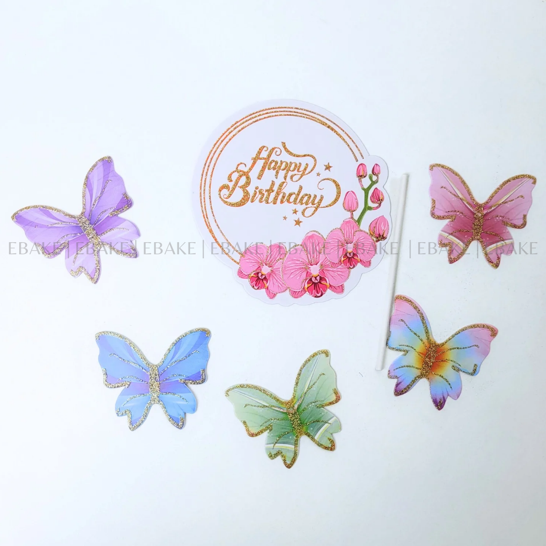 Pink Birthday Topper With Paper Butterflies