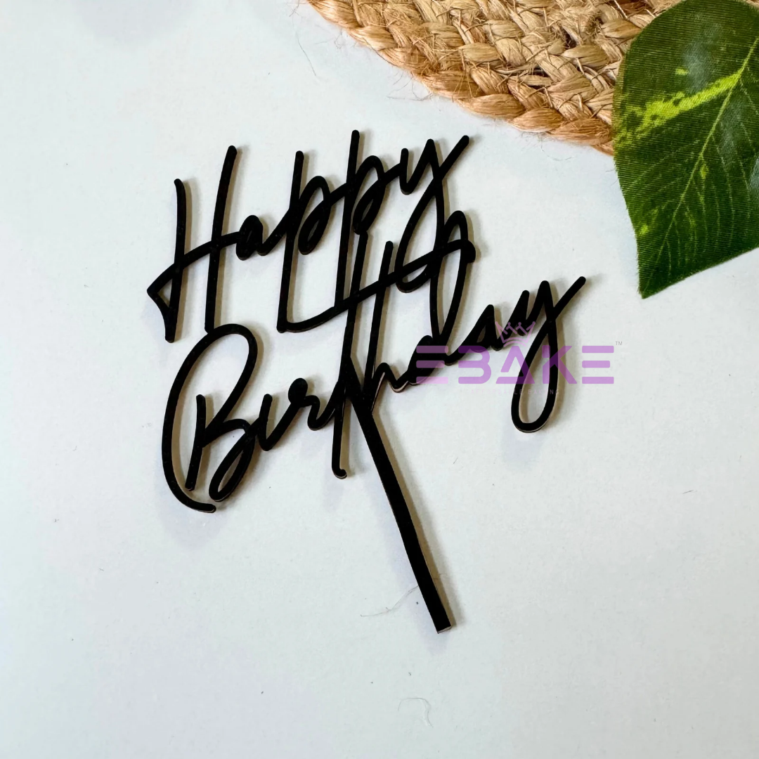 Happy Birthday Cake Topper Black Shimmer