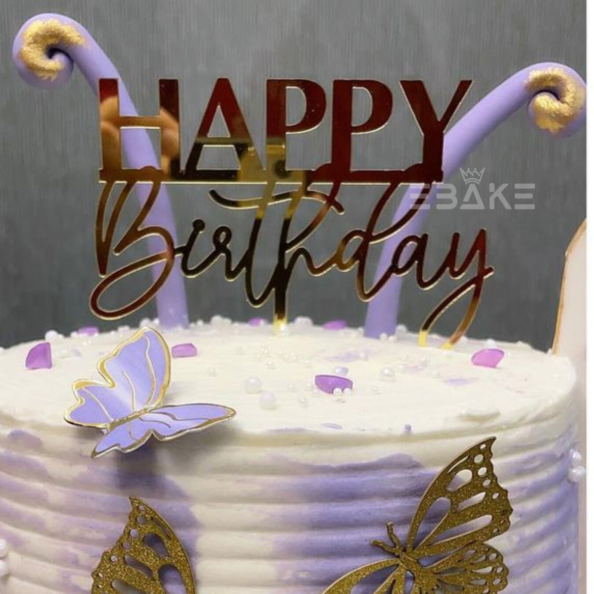 Happy Birthday Cake Topper Golden