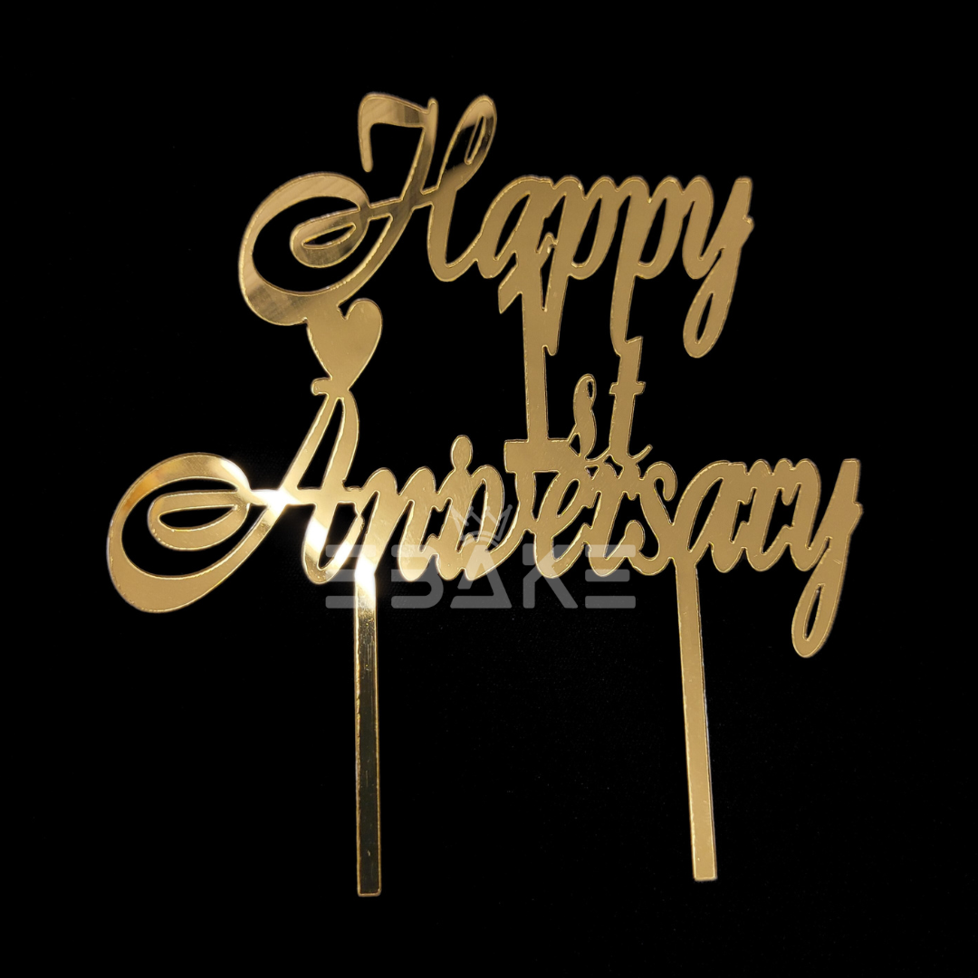 Happy First Anniversary Cake Topper Golden (1st Anniversary)