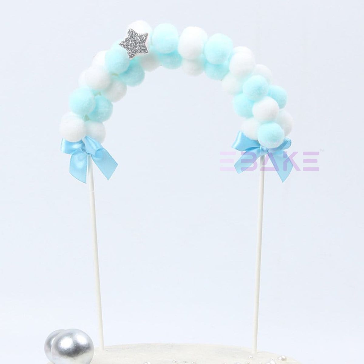 Pom Pom Arch Cake Topper Blue - Single Piece
