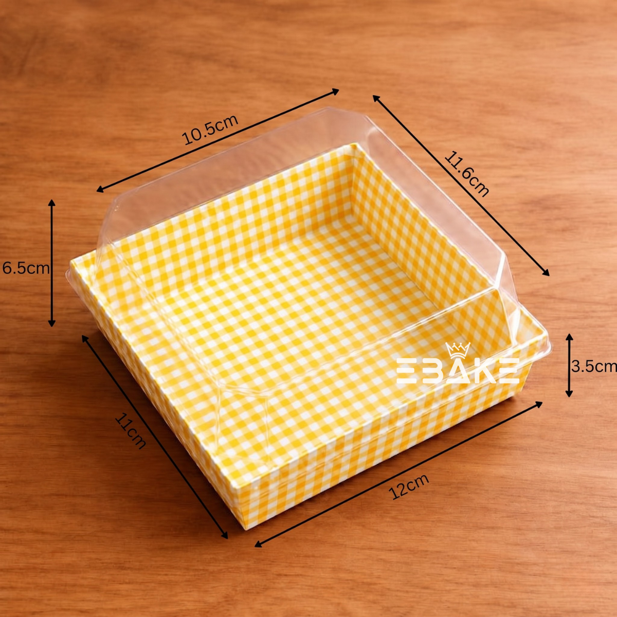 Square Container With Transparent Lid Yellow Gingham Pattern