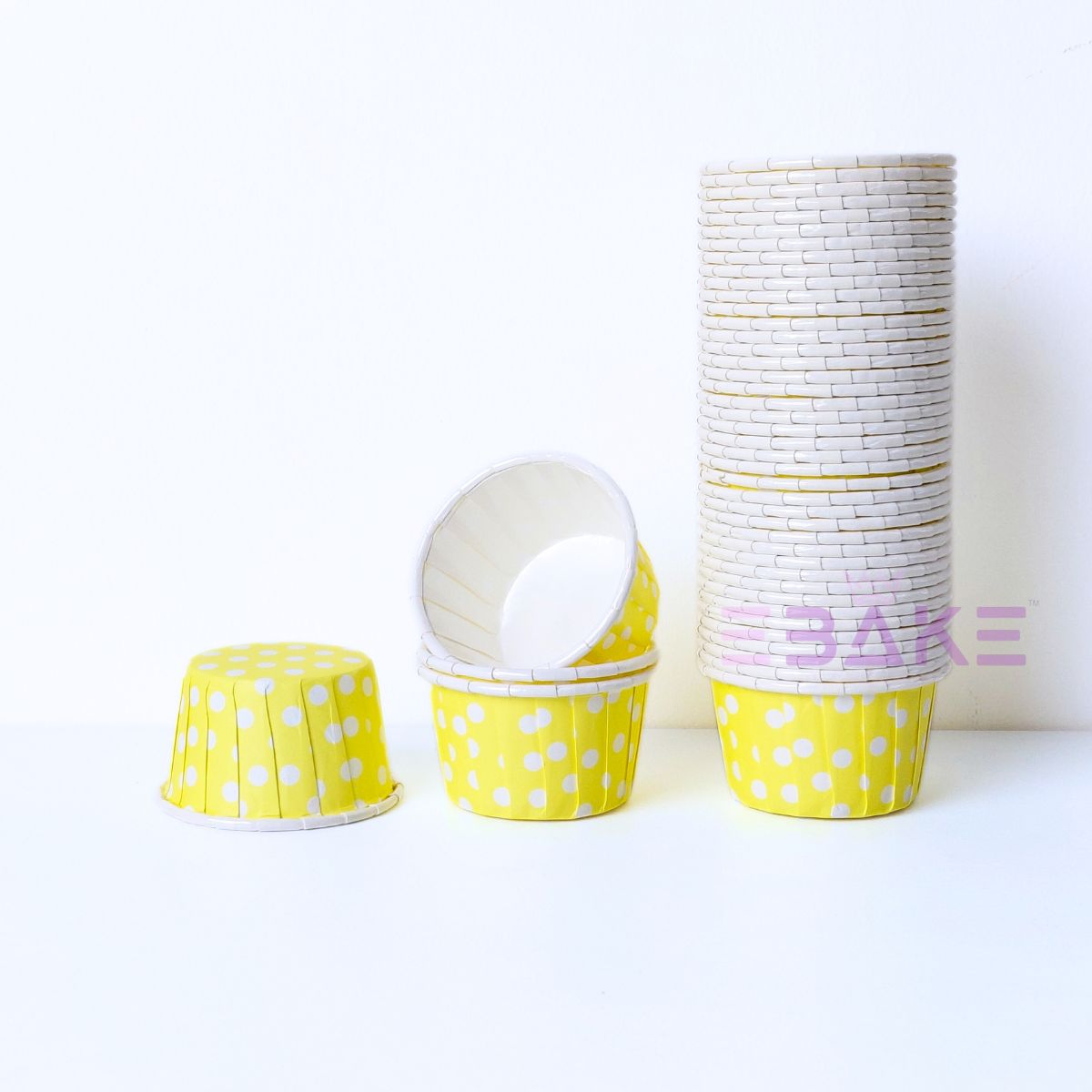 Mini Rolled Rim Muffin Cup / Cupcake Liners - Yellow (Set of 45 pieces)