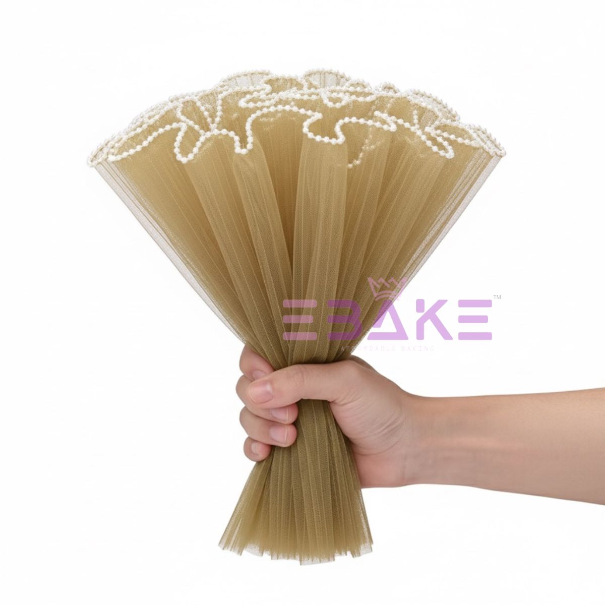 Khaki Pleated Pearl Net for Flower Bouquet Wrapping (Noor Net) Wrinkled Wave Mesh For Wedding Cake