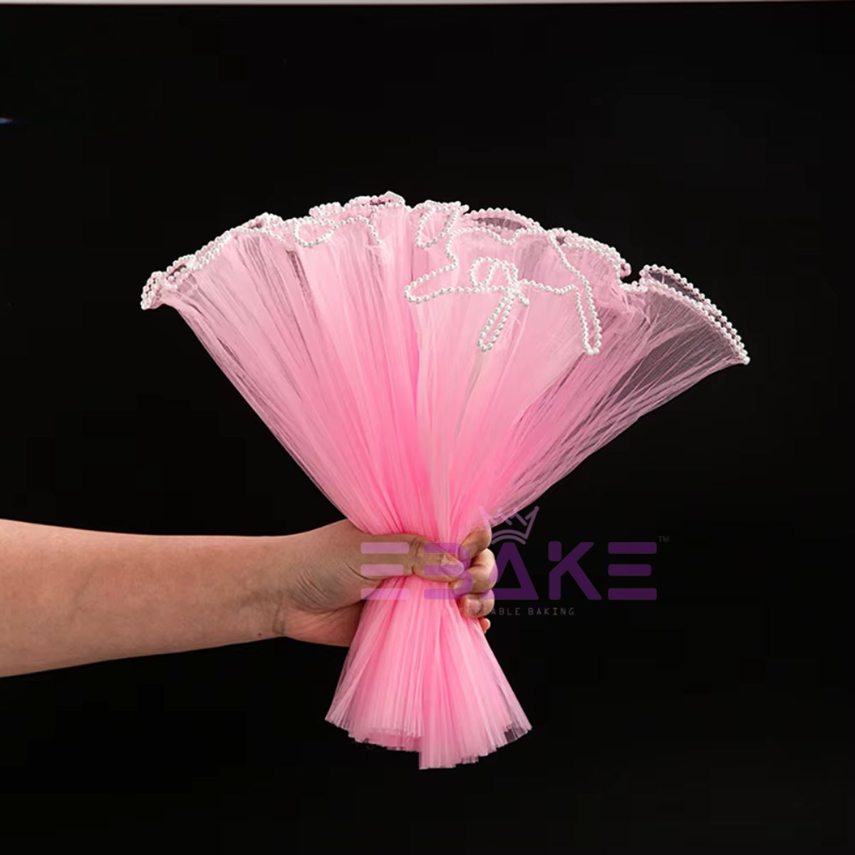 Pink Pleated Pearl Net for Flower Bouquet Wrapping (Noor Net) Wrinkled Wave Mesh For Wedding Cake
