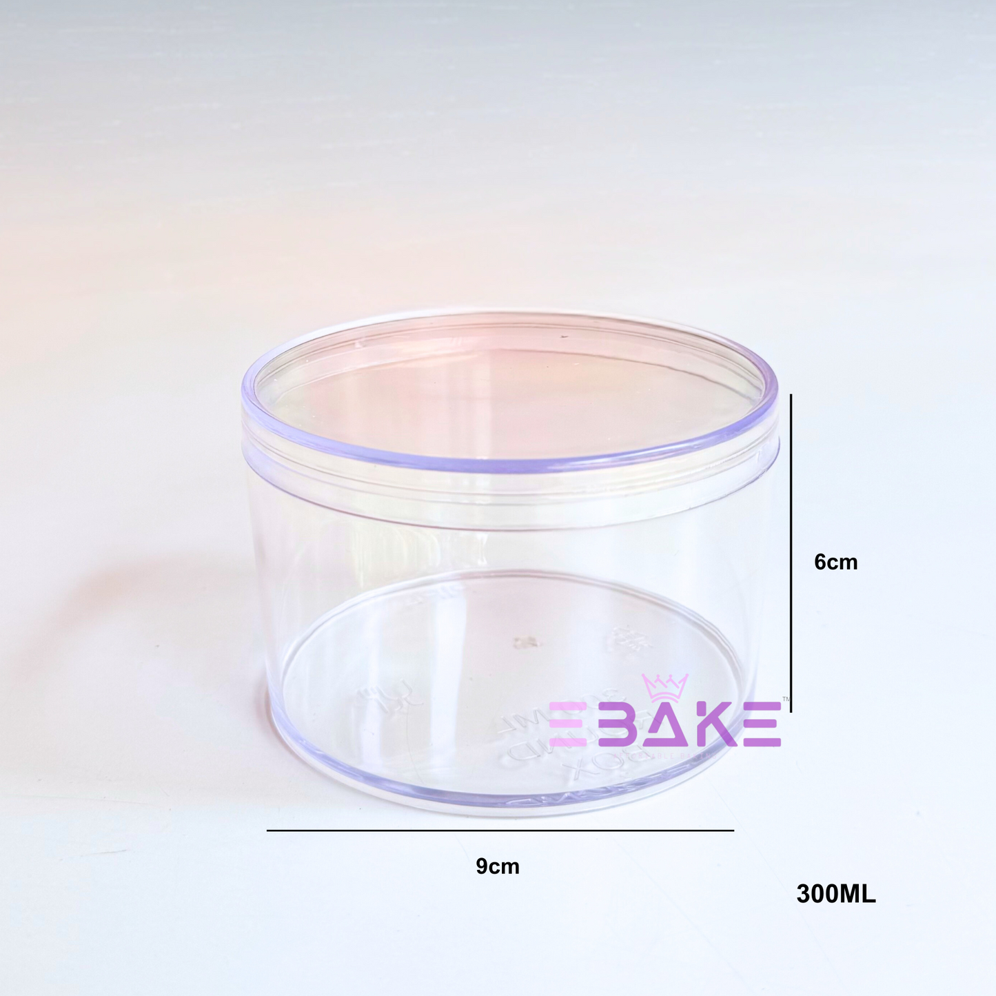 300ml Round Acrylic Dessert Box / Cake Tub (With Lid) 9x6cm