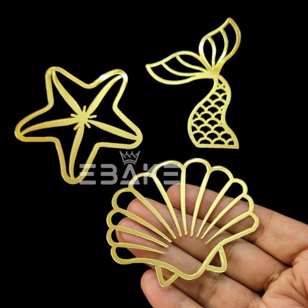 Acrylic Sea Life Set (3 Pieces) Mermaid Tail, Star Fish & Shell