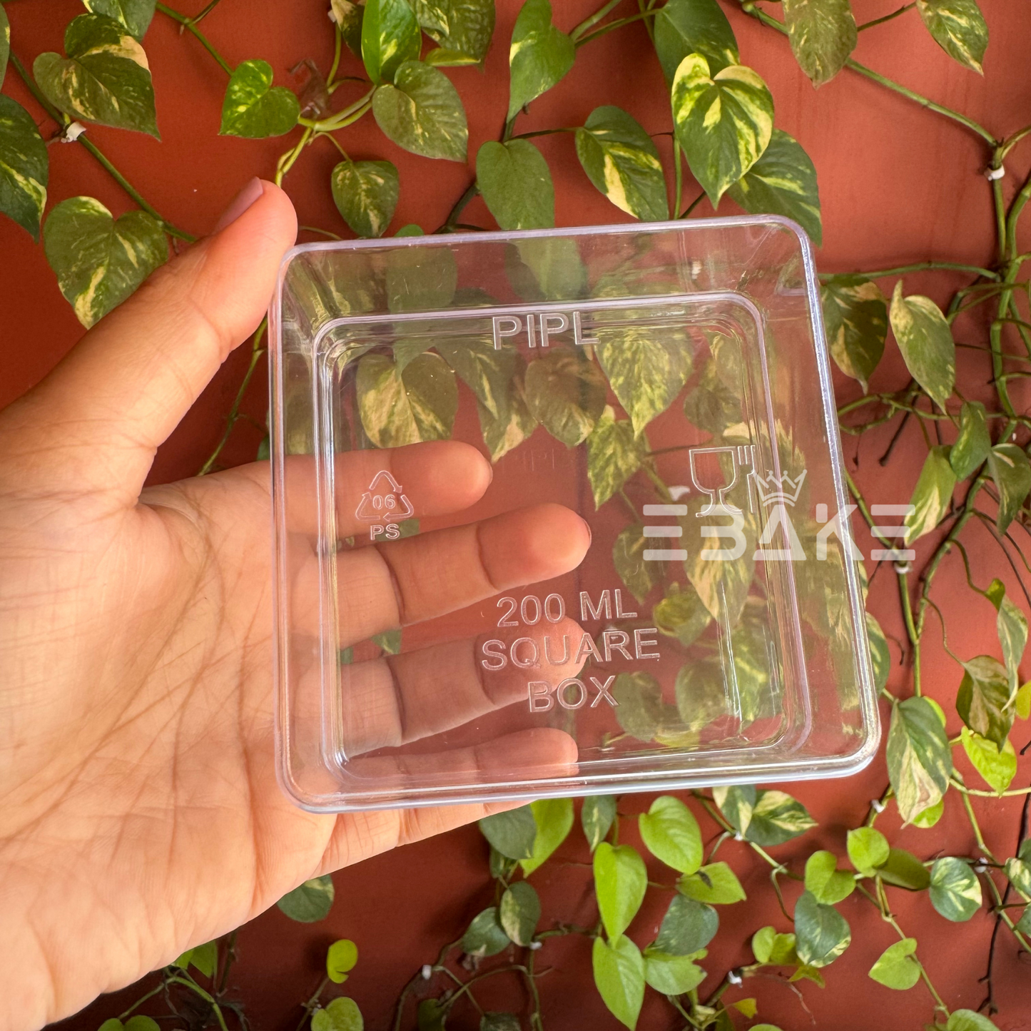 200ml Square Acrylic Dessert Box / Cake Tub (With Lid) Small 8x8x4.7cm