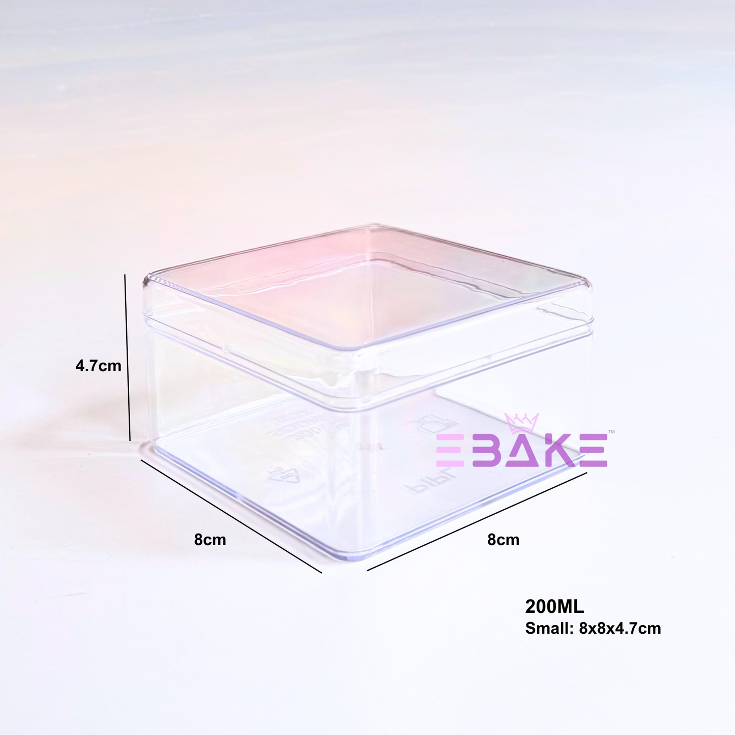 200ml Square Acrylic Dessert Box / Cake Tub (With Lid) Small 8x8x4.7cm