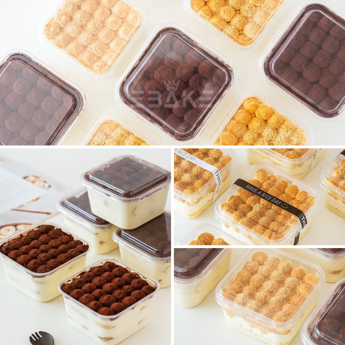 Square PET Plastic Disposable Clear Container With Lid For Desserts