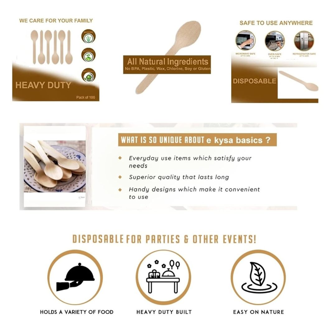 Medium Disposable Wooden Spoon Biodegradable (Pack of 100 ) - 13.8cm