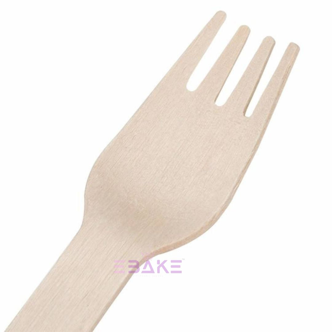Large Disposable Wooden Fork Biodegradable (Pack of 100)- 15.5cm