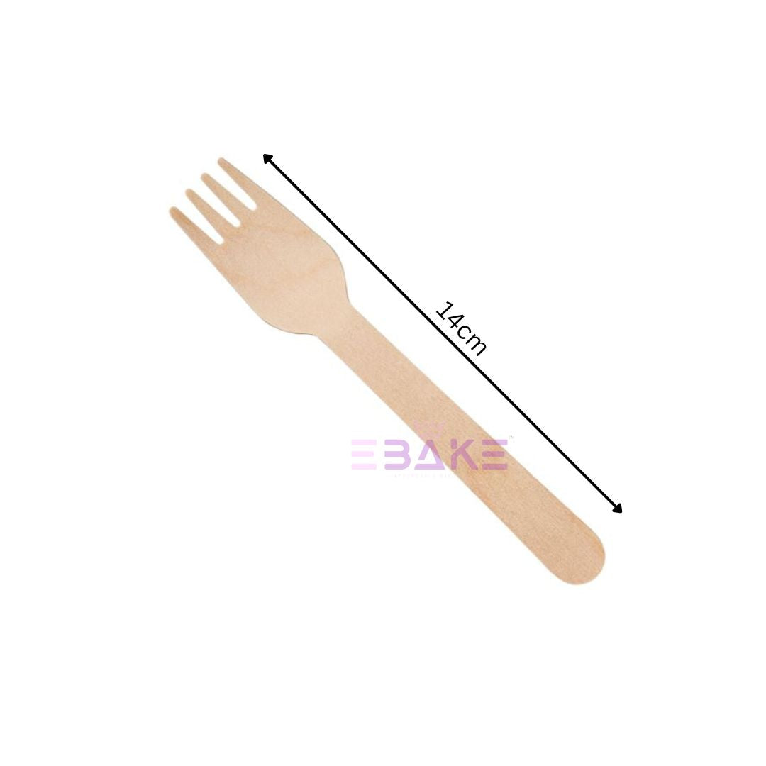 Medium Disposable Wooden Fork Biodegradable (Pack of 100)- 14cm