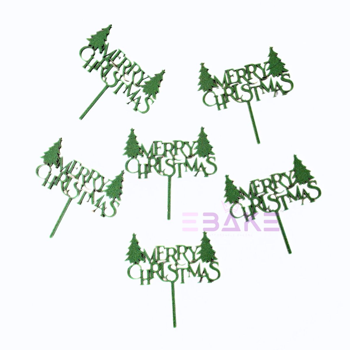 Merry Christmas Mini Cake Topper (Set of 6 Pcs) MDF
