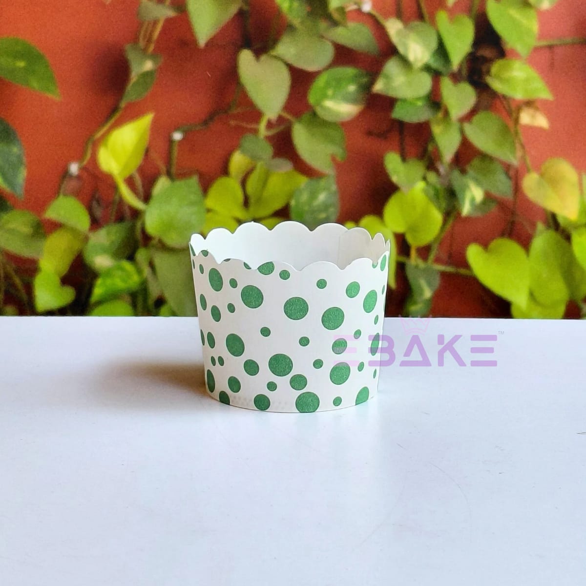 Polka Dot Printed Paper Muffin Cup - Set Of 50 Pieces (Green)