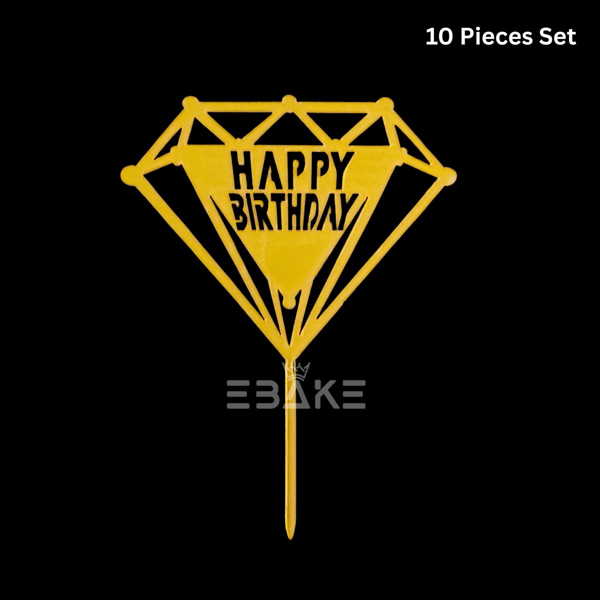 Happy Birthday Cake Topper 6inch Golden (Set of 10)