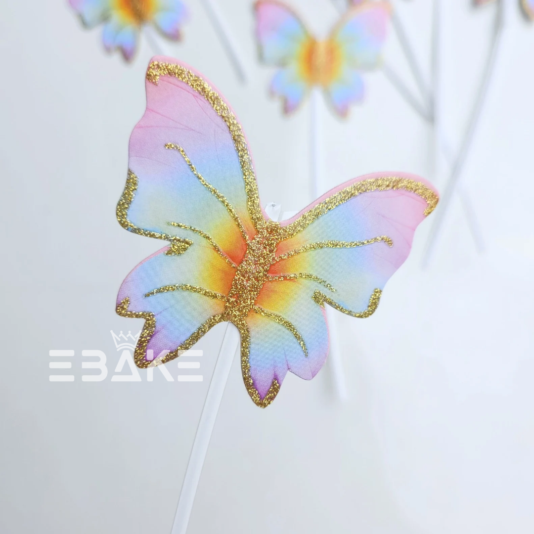 Colorful Paper Butterflies Twistable Stick With Silver/Gold Glitter - Foldable
