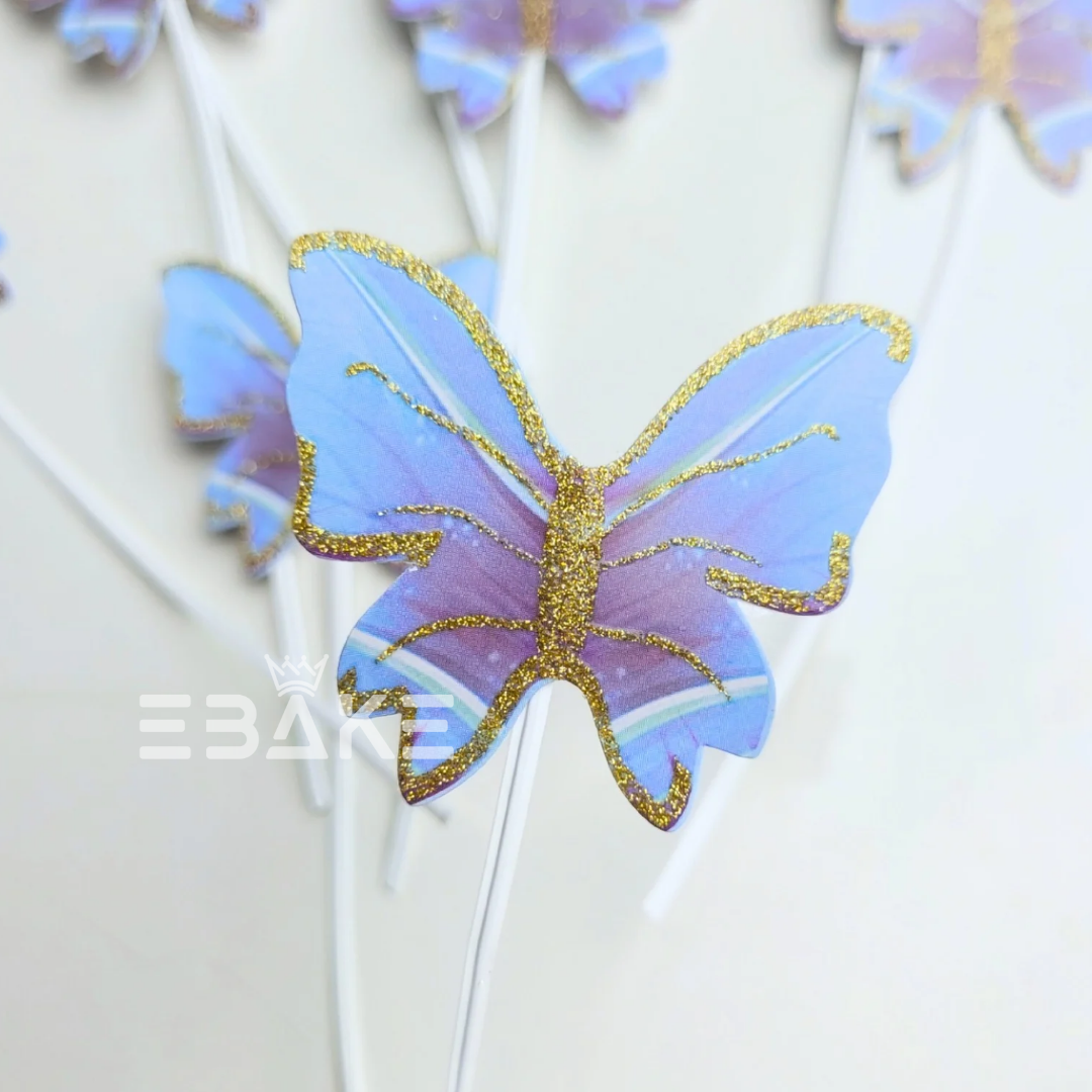 Blue Paper Butterflies Twistable Stick With Gold Glitter - Foldable