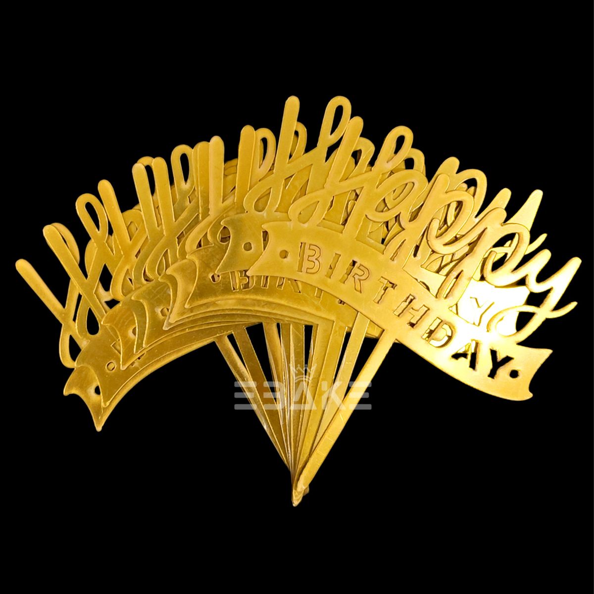 Happy Birthday Cake Topper 6inch Golden (Set of 10)
