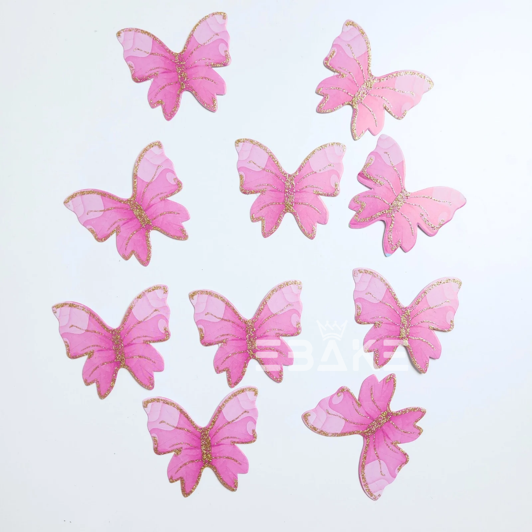 Pink Paper Butterflies With Gold Glitter Foldable (Set of 10 Pieces)