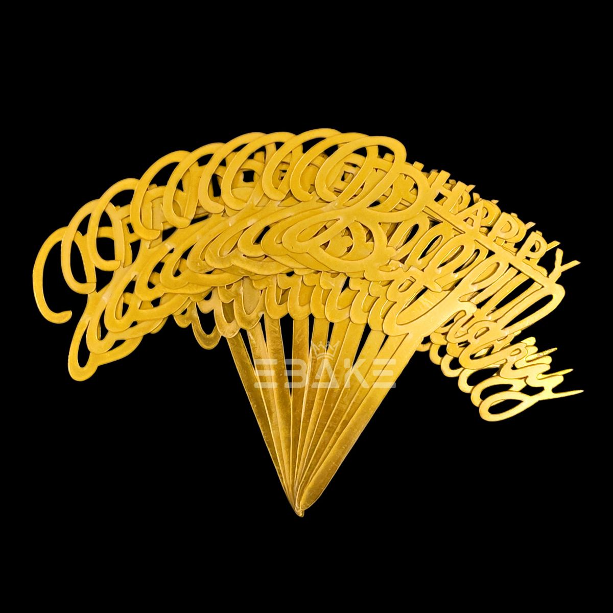 Happy Birthday Cake Topper 6inch Golden (Set of 10)
