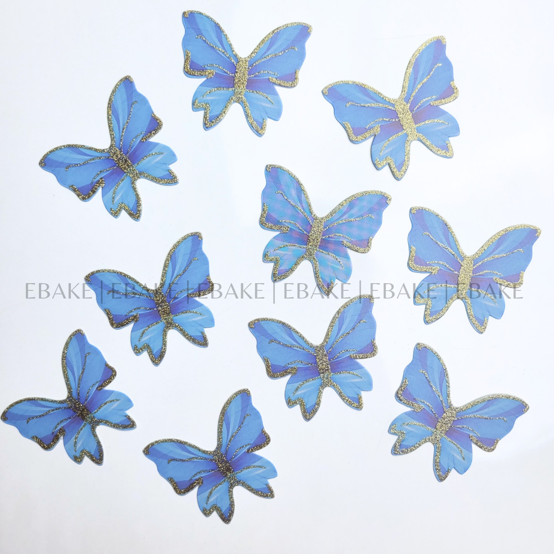 Paper Butterflies With Gold Glitter Foldable - Blue (Set of 10 Pieces)