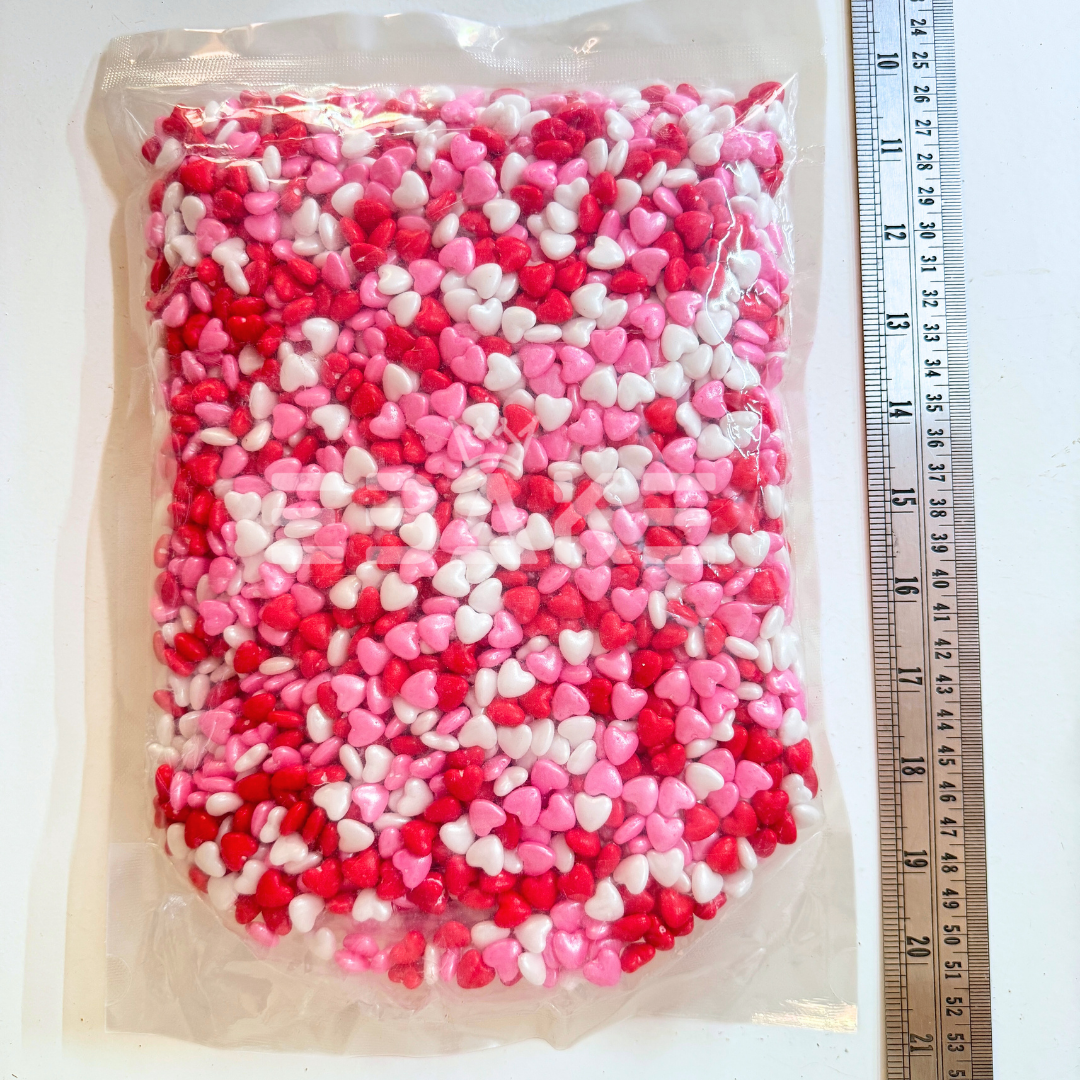 Mixed Heart Sugar Balls (Sprinkles) Pink, Red & White